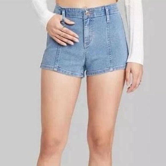 Wild Fable Super High Rise Seamed Shortie Denim Jean Shorts Medium Blue Wash NWT - Picture 3 of 11